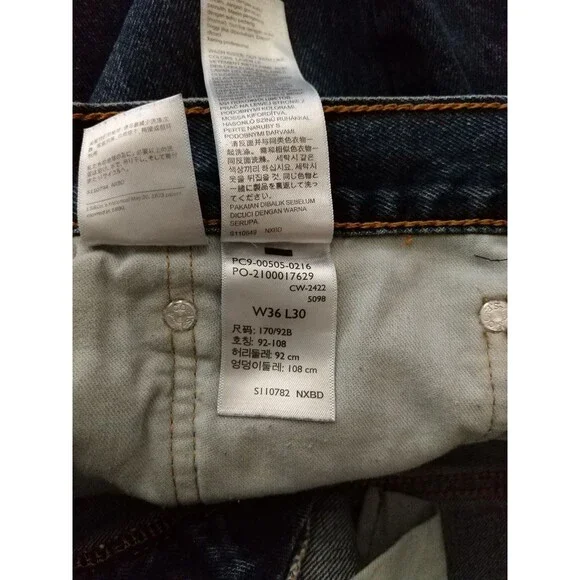 Levi's 505 Men's Regular Fit Jeans 36x30 Dark Wash Denim 100% Cotton Distressed - Picture 6 of 12